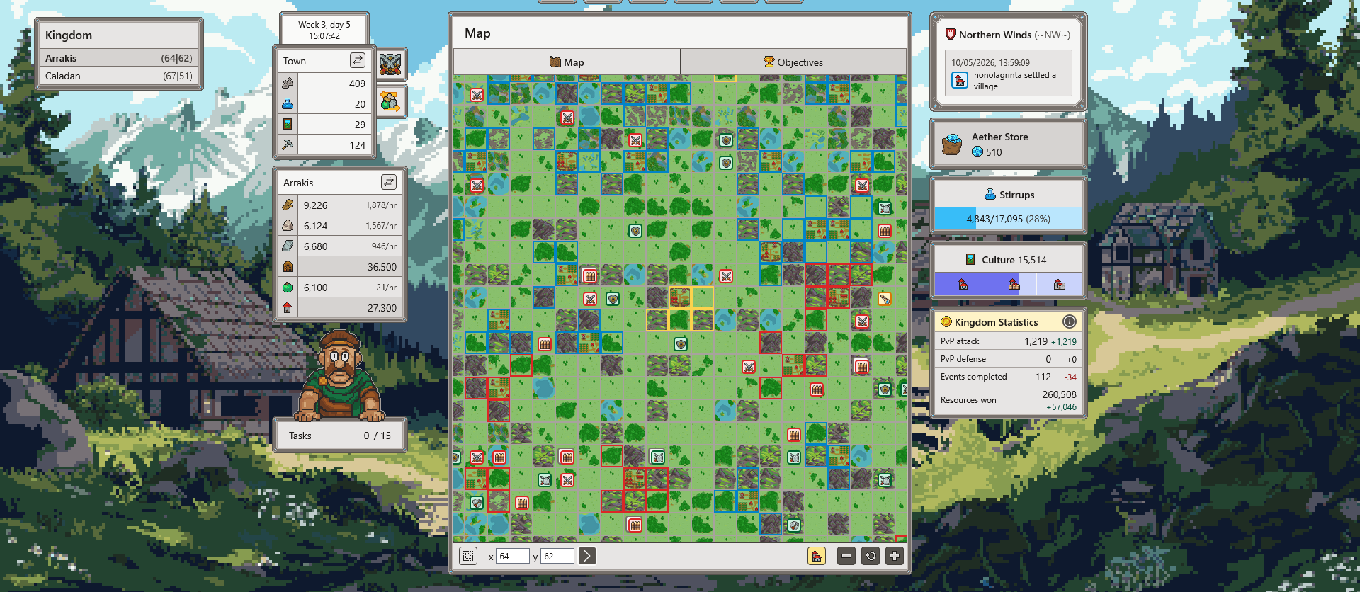 Screenshot of the map and game interface on a browser monitor